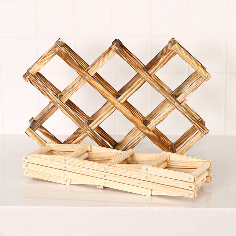 Foldable Solid Wood Wine Rack – Diamond Lattice Countertop Bottle Holder | Natural & Carbonized | 3, 5, 6 & 10 Bottle