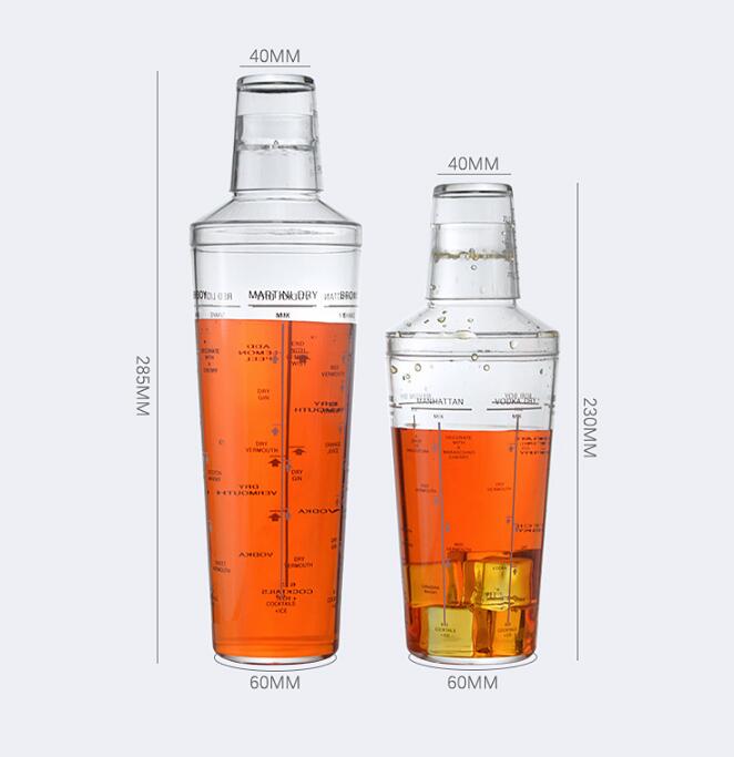 Plastic Boston Cocktail Shaker with Measurements – Transparent Bartender Mixer