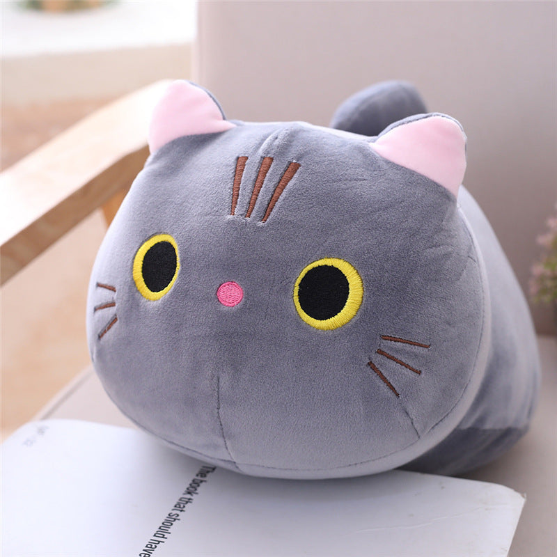 Cute Cat Cylindrical Plush Pillow – Soft Long Bolster for Napping, Bed & Office