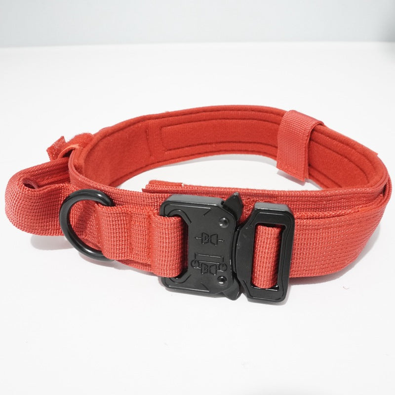 Tactical Dog Collar – Wide 3.8cm Padded Nylon Collar with Handle & Quick-Release Buckle | M, L, XL | Collar Only or 2-Piece Set with Leash