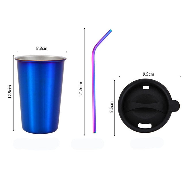 500ml Stainless Steel Tumbler with Metal Straw & Lid – Reusable Coffee, Camping & Travel Mug