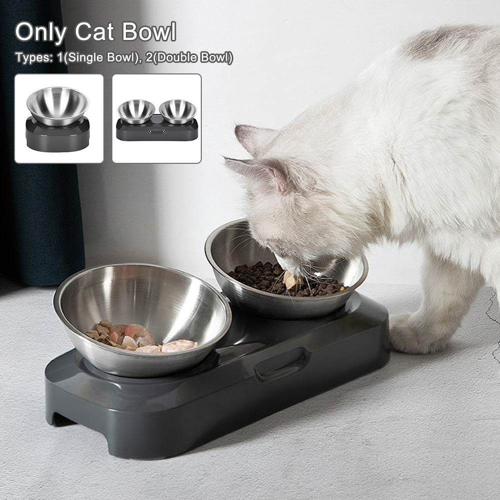 Tilted Raised Stainless Steel Pet Bowl – 15° Angled Base, Ergonomic Posture, Removable Bowl | Cats & Dogs | Single & Double