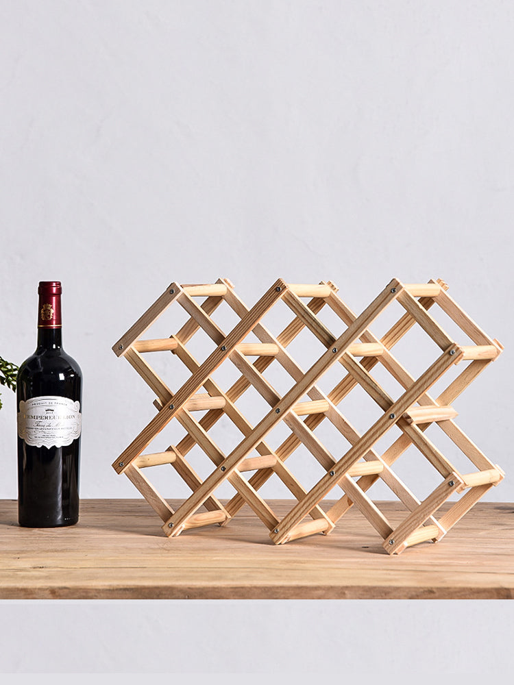 Foldable Solid Wood Wine Rack – Diamond Lattice Countertop Bottle Holder | Natural & Carbonized | 3, 5, 6 & 10 Bottle