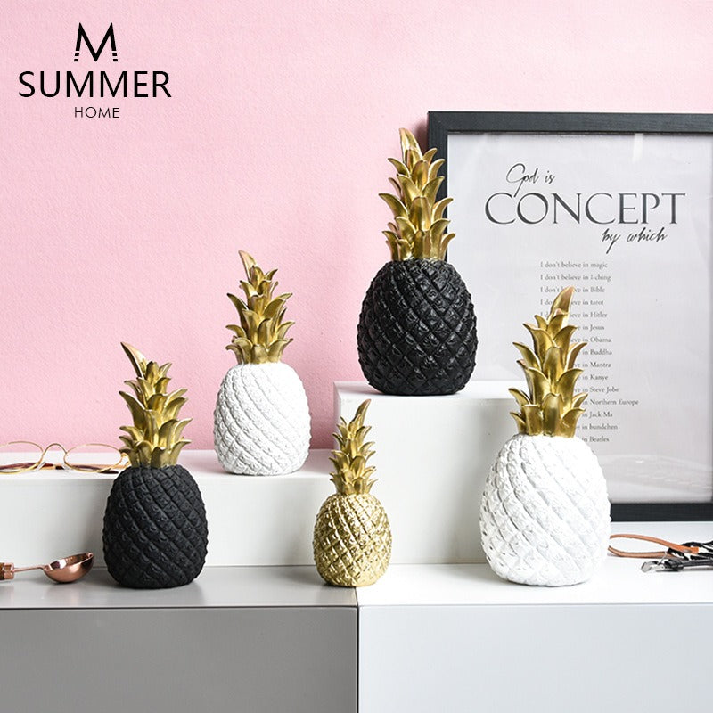 Resin Pineapple Figurine | Gold Crown Home Decor Sculpture | 3 Colors, 3 Sizes