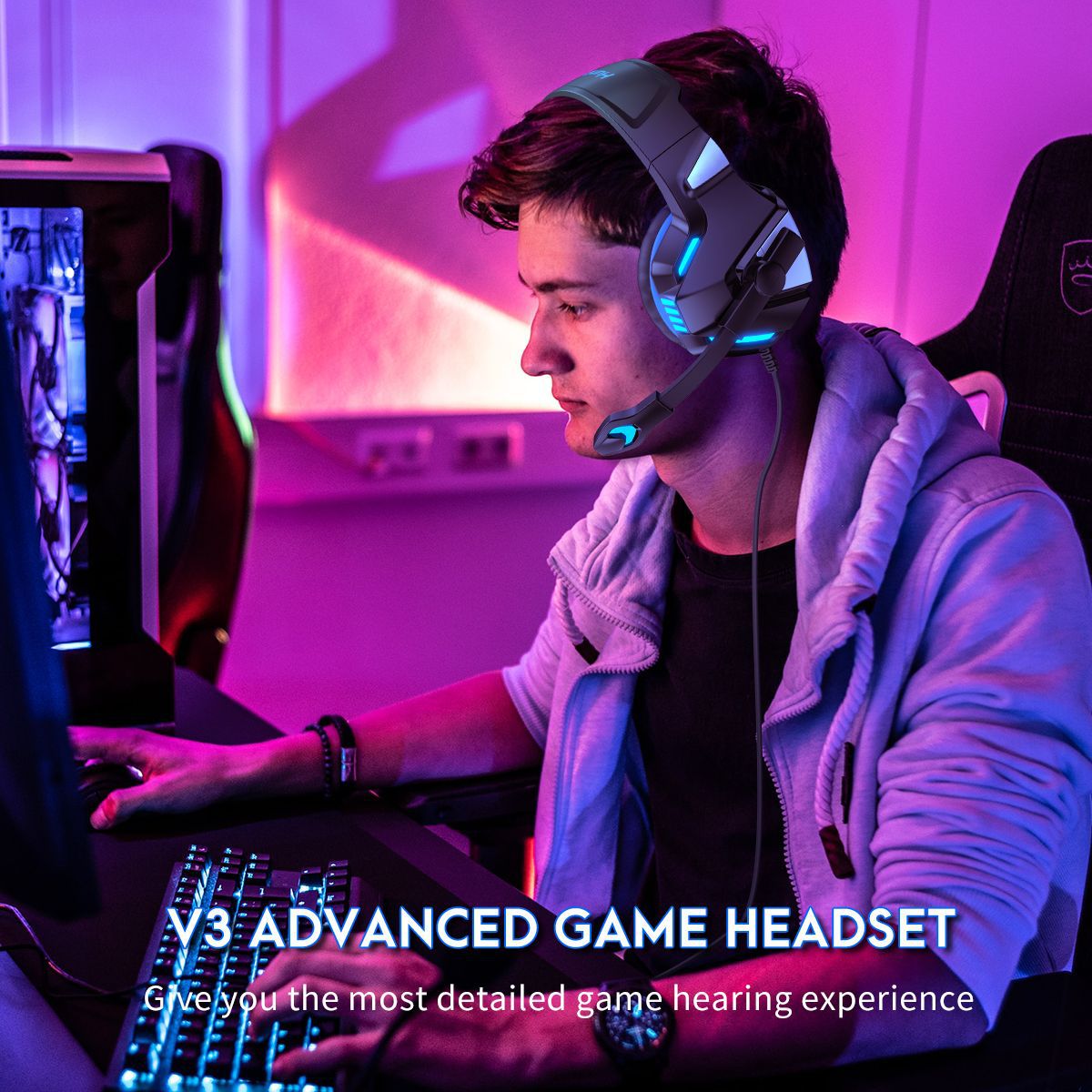 Wired RGB Gaming Headset with 50mm Drivers and Adjustable Microphone