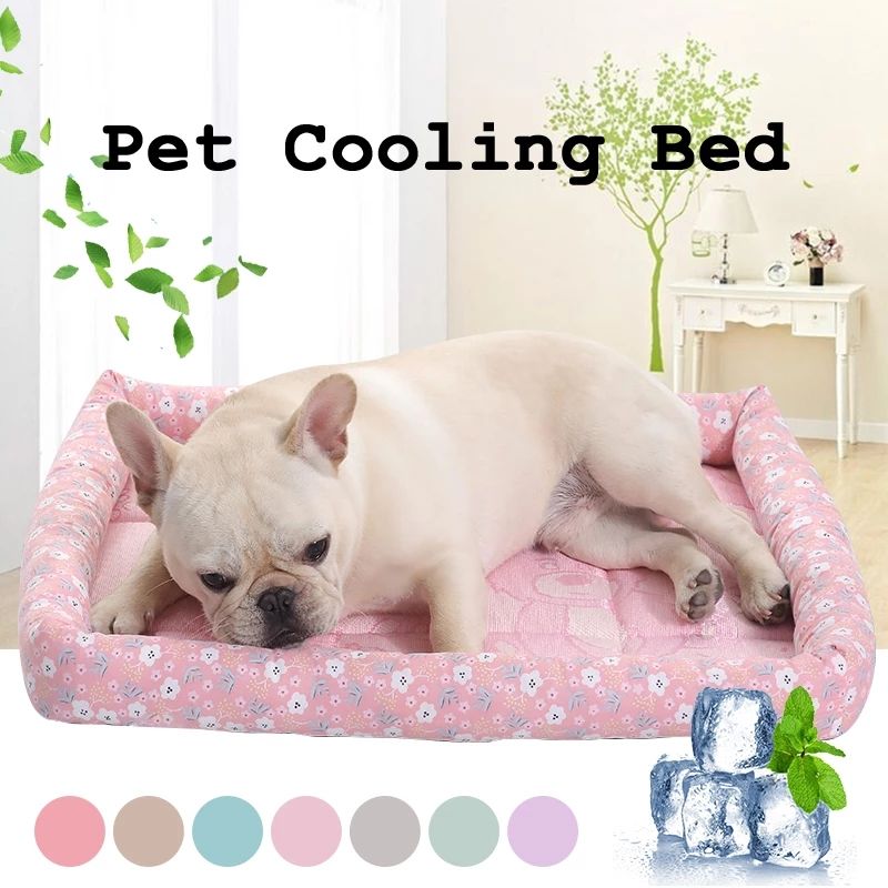 Summer Cooling Pet Bed Mat – Breathable Mesh Center, Padded Bolster Edges | Dogs & Cats | S–XXL | 7 Colors