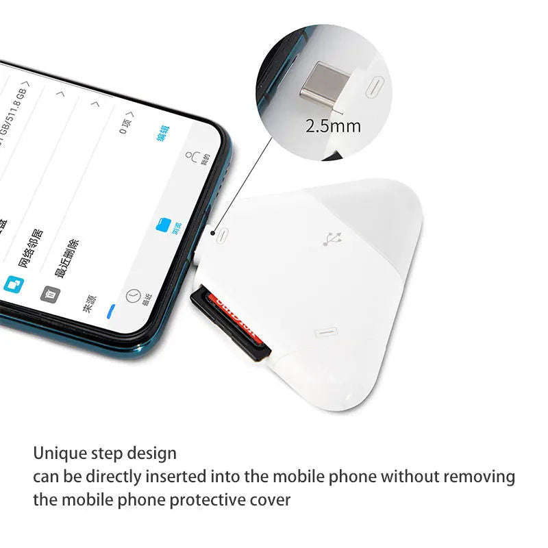 3-in-1 SD & TF Memory Card Reader with USB 2.0 and Type-C