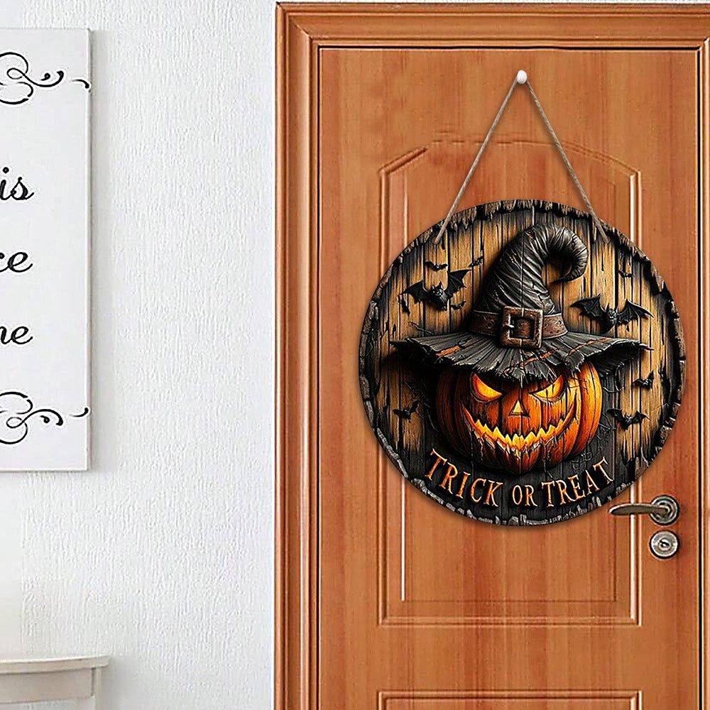 20 cm Wooden Halloween Door Sign, Pumpkin or Skeleton