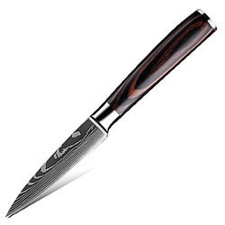 Damascus-Pattern Laser Etched Kitchen Knife | Colored Wood Handle | 10 Styles