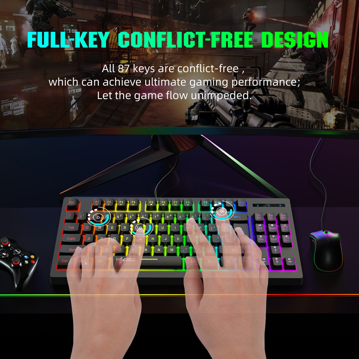L100 87-Key 2.4G Wireless RGB Membrane Keyboard
