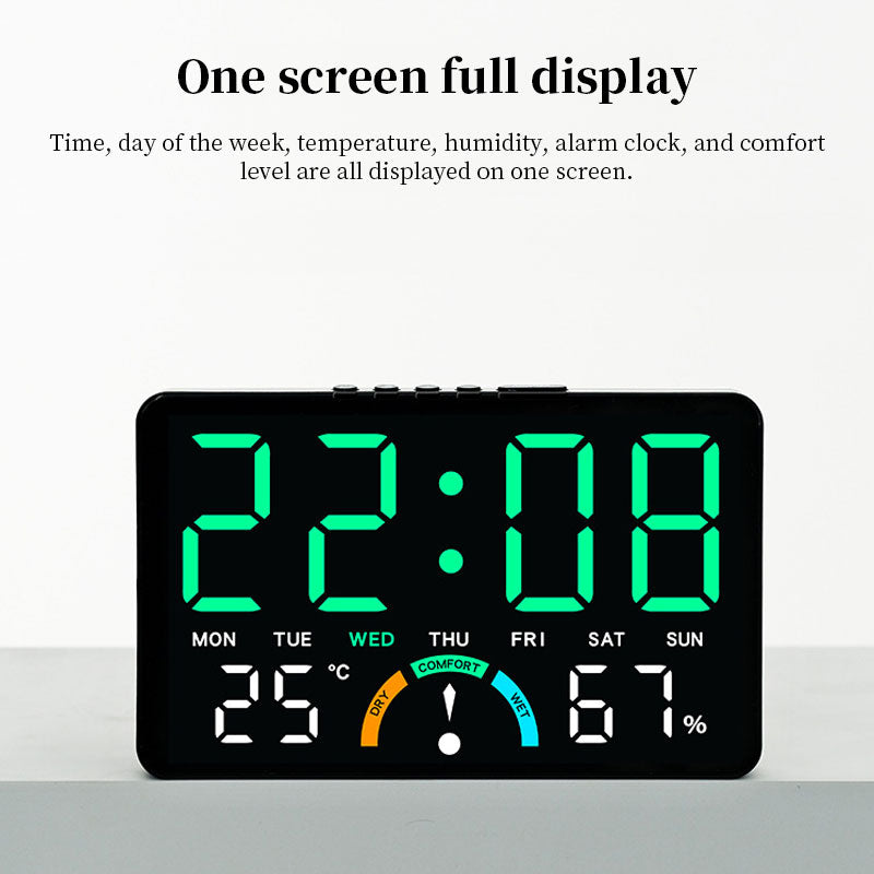 Large LED Digital Alarm Clock with Temperature, Humidity & Comfort Level Display