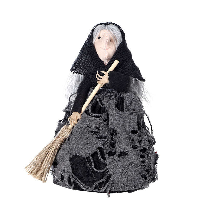 Halloween Witch & Broom Fabric Ornament, Black or Orange