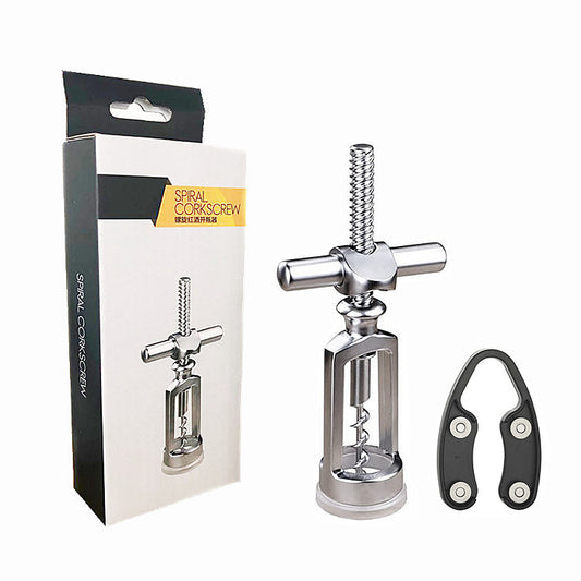 Spiral Cross-Bar Corkscrew & Foil Cutter Set – Heavy-Duty Zinc Alloy Wine Opener with Triangle Buckle | Gift Box Included