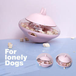 UFO Treat-Dispensing Dog Toy – Self-Righting Wobble Base, Leak Food Ball, Bunny-Ear Design | Mental Enrichment | Dogs | Pink, Blue & Green
