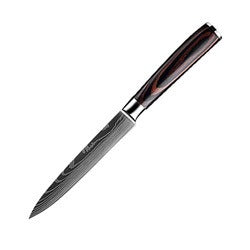 Damascus-Pattern Laser Etched Kitchen Knife | Colored Wood Handle | 10 Styles