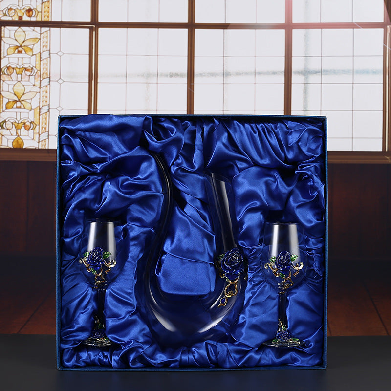 Enamel Rose Crystal Wine Glass | Hand-Painted Goblet & Decanter Gift Set