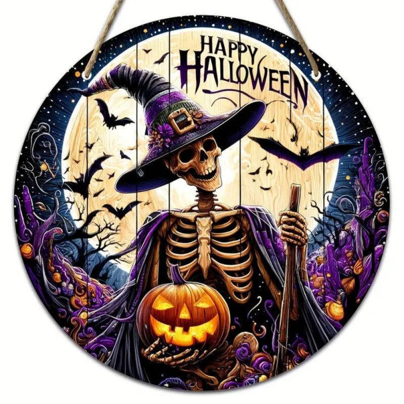20 cm Wooden Halloween Door Sign, Pumpkin or Skeleton