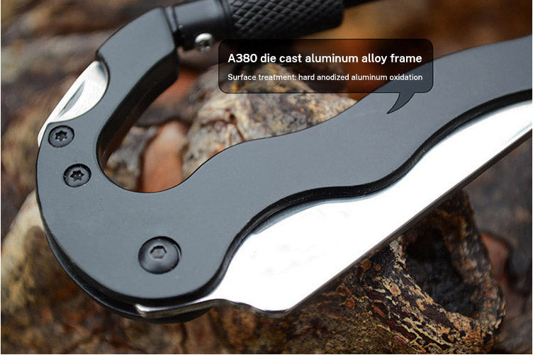 5-in-1 Outdoor Multi-Tool Carabiner with 7.5 cm Blade