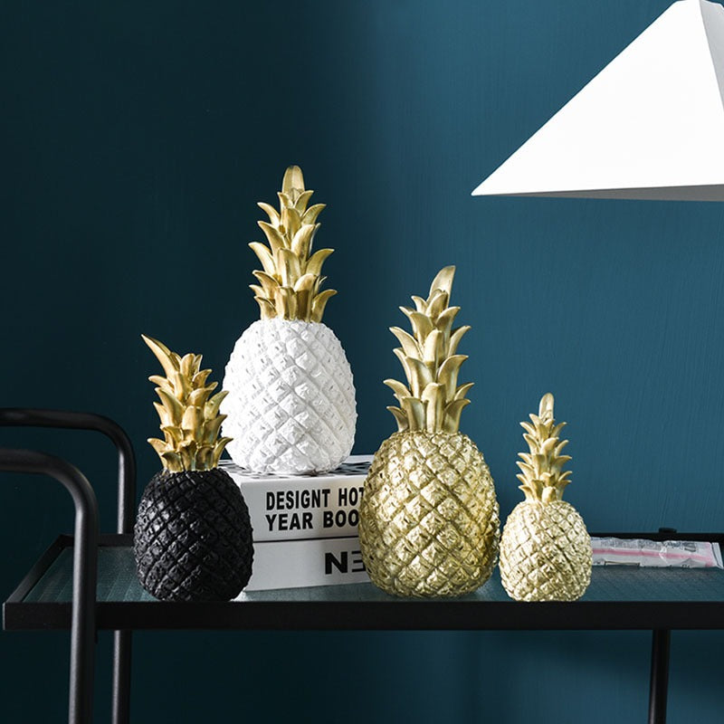 Resin Pineapple Figurine | Gold Crown Home Decor Sculpture | 3 Colors, 3 Sizes
