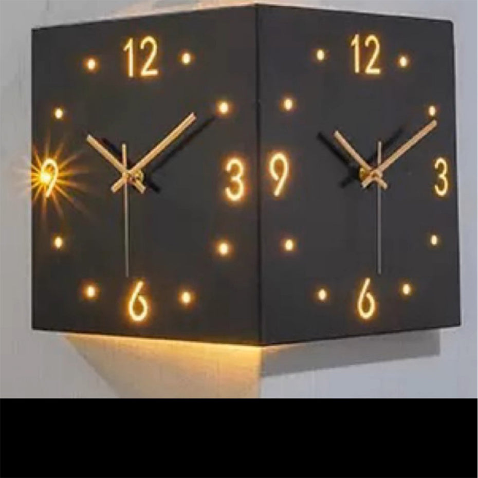 Nordic Dual-Face Corner Clock with LED Night Glow & Silent Movement
