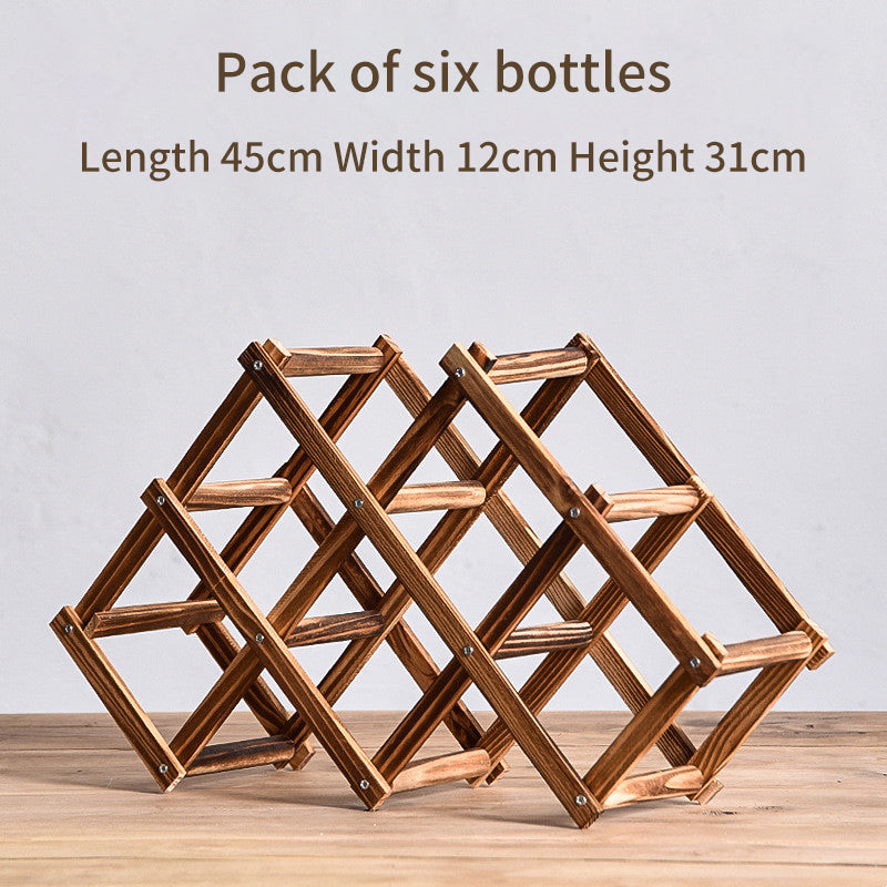 Foldable Solid Wood Wine Rack – Diamond Lattice Countertop Bottle Holder | Natural & Carbonized | 3, 5, 6 & 10 Bottle