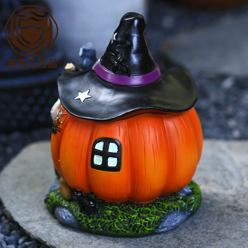 20 cm Halloween Pumpkin House Resin Decoration