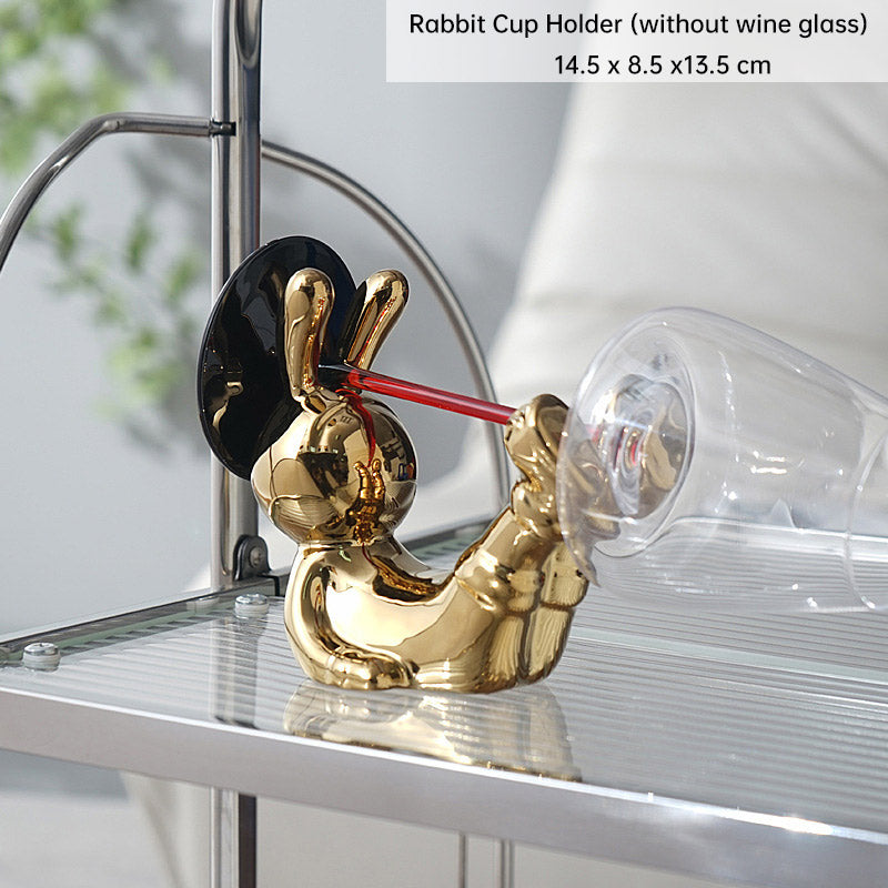 Luxury Rabbit Sculpture Wine Rack & Wine Glass Holder – Ceramic Home Décor Figurine | Silver & Gold
