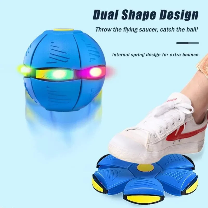 2-in-1 UFO Flying Saucer & Magic Ball LED Dog Toy – Press-to-Pop, High Bounce, Light-Up | Dogs | 6 Colors | 3 or 6 Lights