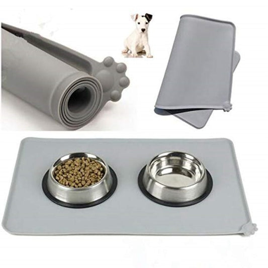 Silicone Pet Feeding Mat with Raised Edges – Waterproof, Non-Slip, Easy Clean | Dogs & Cats | Grey or Black