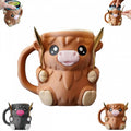 Highland Cow & Penguin Ice Cream Pint Holder Mug | Cute Ceramic Animal Cup