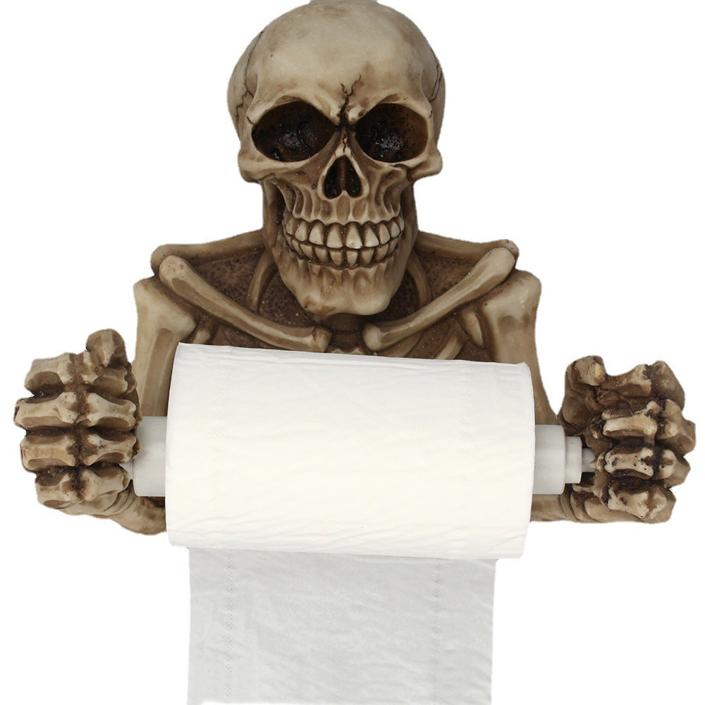Wall-Mounted Resin Skull Paper Roll Holder