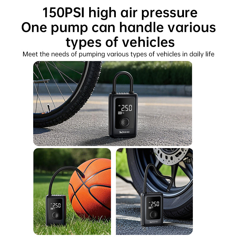 Rechargeable Electric Tire Inflator Pump – 150 PSI with LCD Display & LED Light, for Cars, Bikes & More