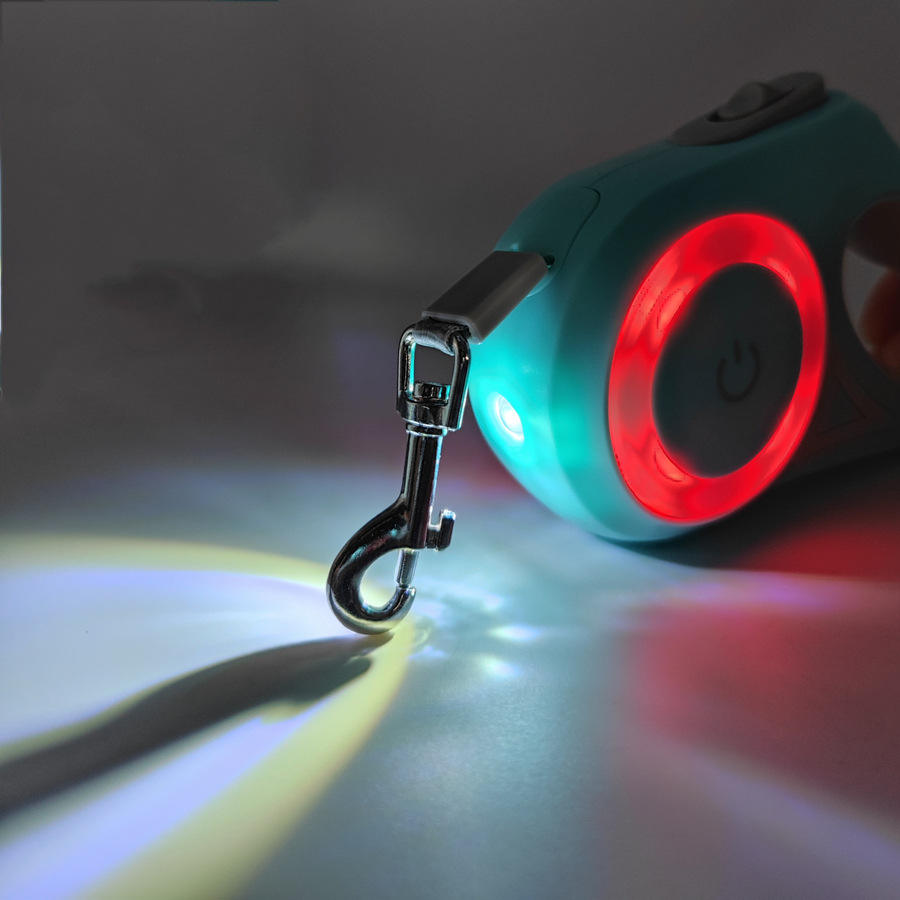 LED Glow Retractable Dog Leash – Built-In Ring Light, One-Button Brake, 3M or 5M | 3 Colors