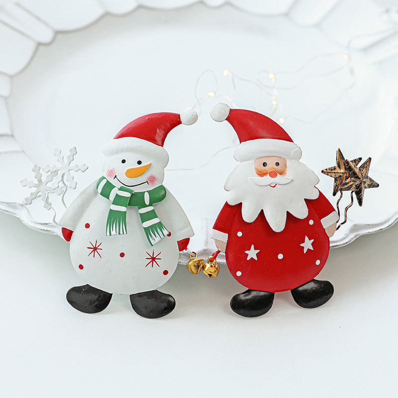 Christmas Wine Bottle Topper Figurine – Painted Metal Santa Claus & Snowman with Jingle Bell | Holiday Decoration