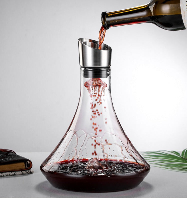 1000ml Wine Decanter with Built-In Aerator & Stainless Steel Pourer – Waterfall Cascade Aerating Carafe | High Borosilicate Glass