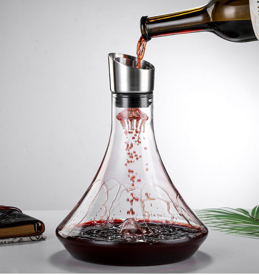 1000ml Wine Decanter with Built-In Aerator & Stainless Steel Pourer – Waterfall Cascade Aerating Carafe | High Borosilicate Glass