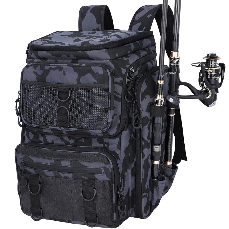 42L Fishing Backpack with Rod Holder & 36 Pockets
