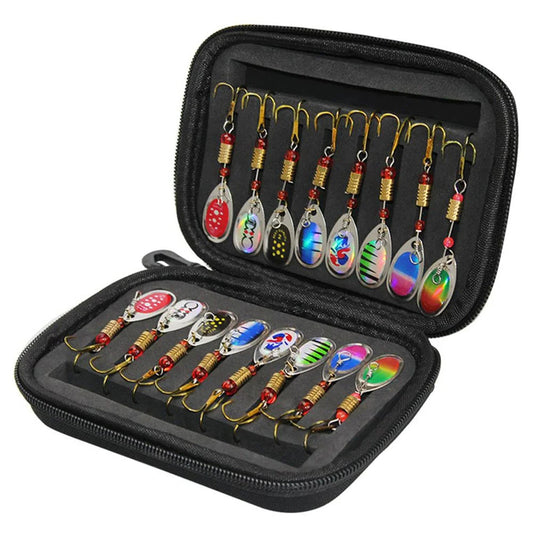 16-Piece Metal Fishing Lure Set with 16-Slot Storage Bag