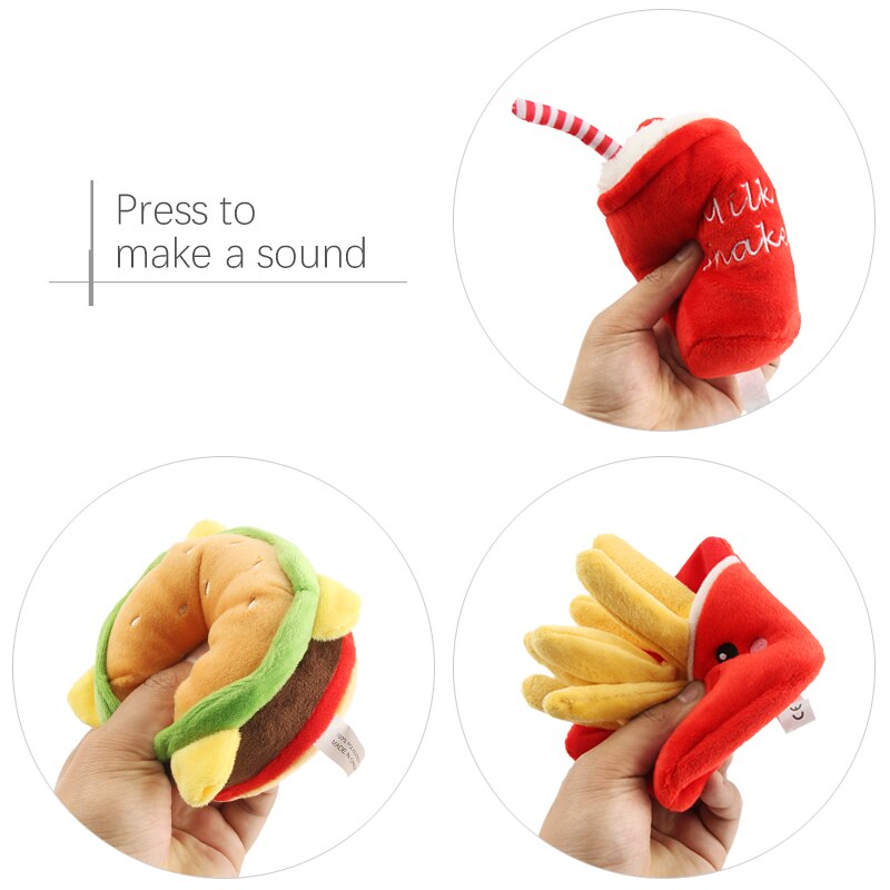 Fast Food Plush Squeaky Dog Toy – Cute French Fries, Burger & Cup Designs | Soft Chew & Squeak | Dogs | 3 Styles