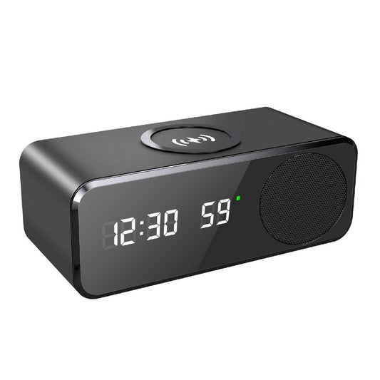 Bluetooth Speaker with Wireless Charging, Clock Display and Thermometer