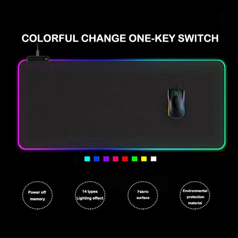 RGB LED Gaming Mouse Pad with Non-Slip Rubber Base, 4 mm