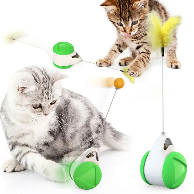 Self-Balancing Wheeled Cat Toy – Auto-Righting Balance Car with Feather Wand & Ball Teaser | Hands-Free | Cats & Kittens | 5 Colors
