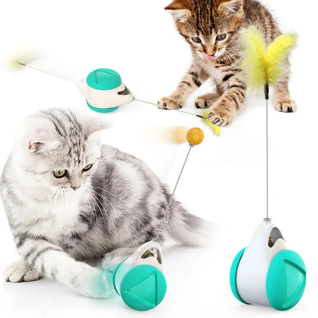 Self-Balancing Wheeled Cat Toy – Auto-Righting Balance Car with Feather Wand & Ball Teaser | Hands-Free | Cats & Kittens | 5 Colors