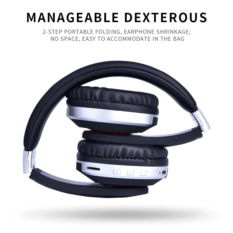 MH7 Foldable Wireless Bluetooth Headphones with Mic – TF Card, FM Radio & AUX Support