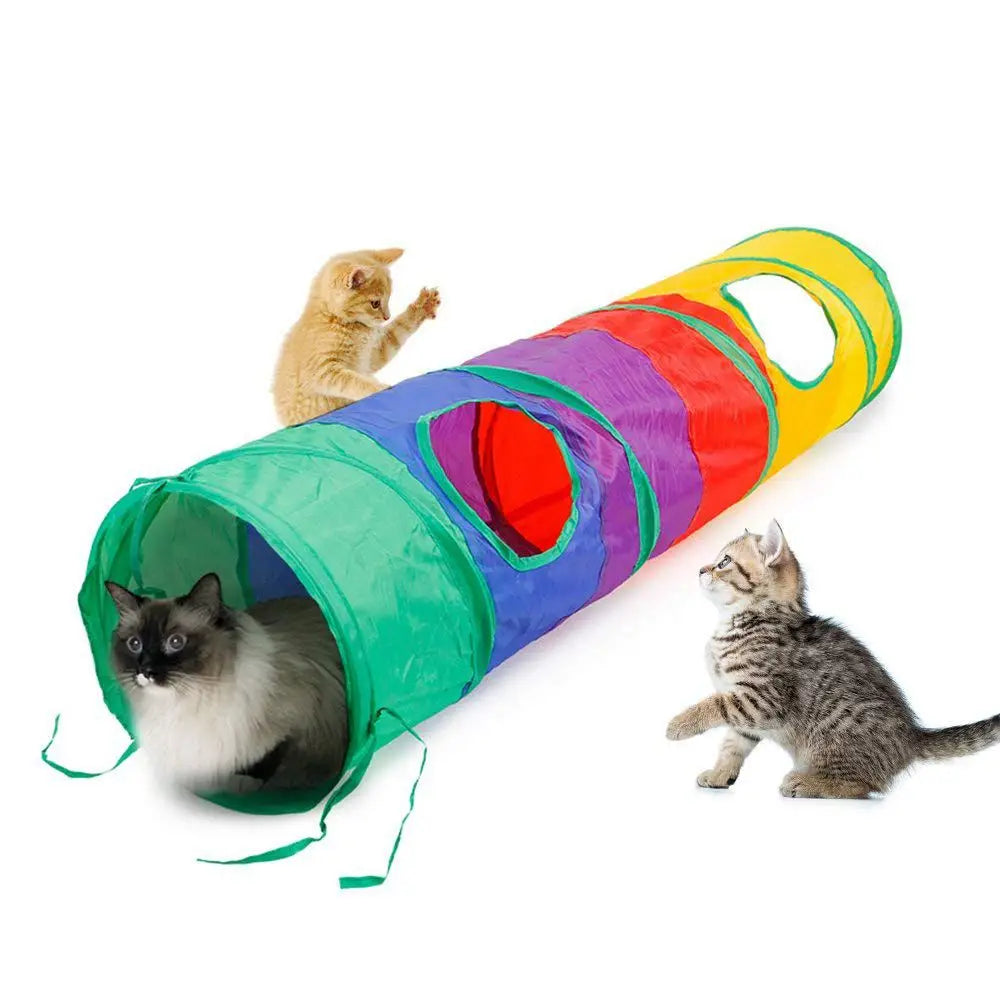 Rainbow Collapsible Cat Tunnel – 115cm, Peek Holes, Crinkle Paper, Dangling Ball | Indoor & Outdoor | Cats, Small Dogs & Rabbits