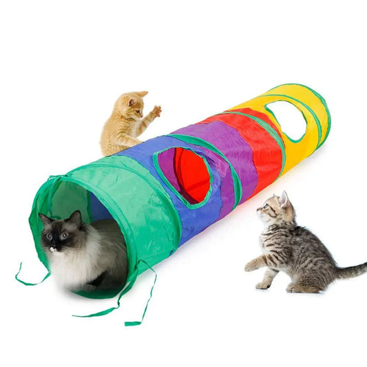 Rainbow Collapsible Cat Tunnel – 115cm, Peek Holes, Crinkle Paper, Dangling Ball | Indoor & Outdoor | Cats, Small Dogs & Rabbits