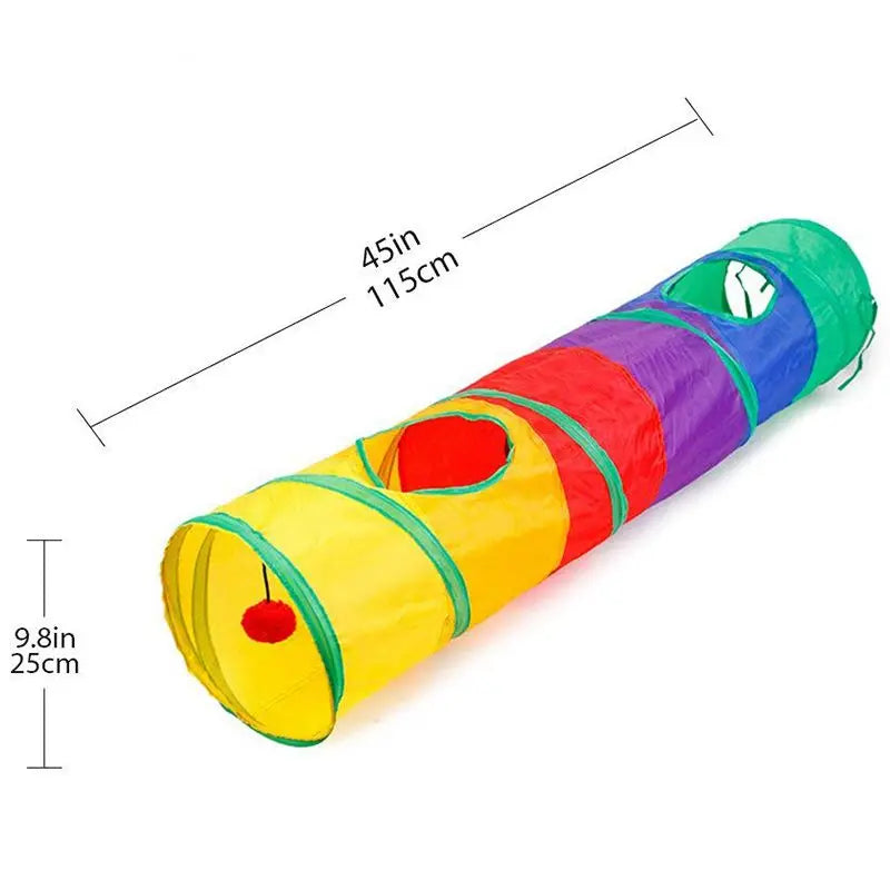 Rainbow Collapsible Cat Tunnel – 115cm, Peek Holes, Crinkle Paper, Dangling Ball | Indoor & Outdoor | Cats, Small Dogs & Rabbits