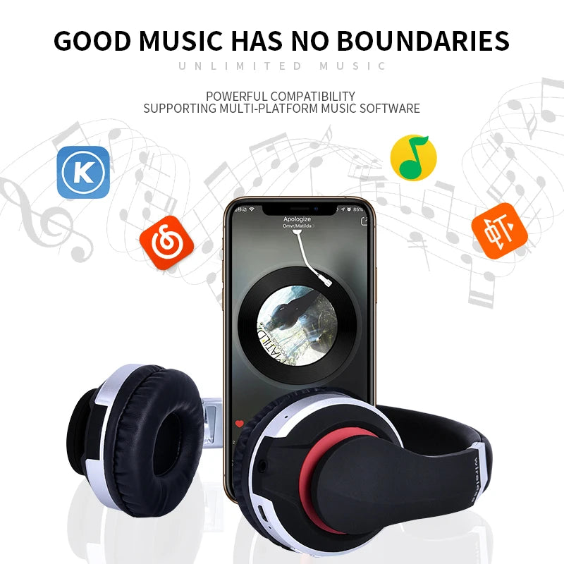 MH7 Foldable Wireless Bluetooth Headphones with Mic – TF Card, FM Radio & AUX Support