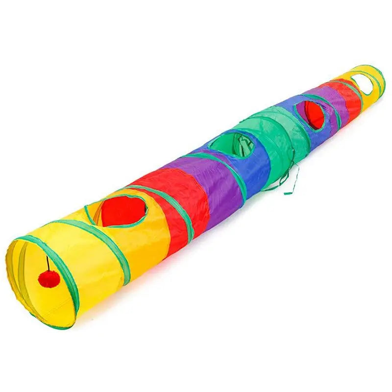 Rainbow Collapsible Cat Tunnel – 115cm, Peek Holes, Crinkle Paper, Dangling Ball | Indoor & Outdoor | Cats, Small Dogs & Rabbits