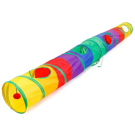 Rainbow Collapsible Cat Tunnel – 115cm, Peek Holes, Crinkle Paper, Dangling Ball | Indoor & Outdoor | Cats, Small Dogs & Rabbits